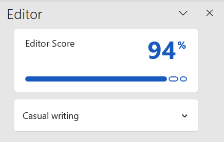 Section of the Editor panel showing the casual writing score.